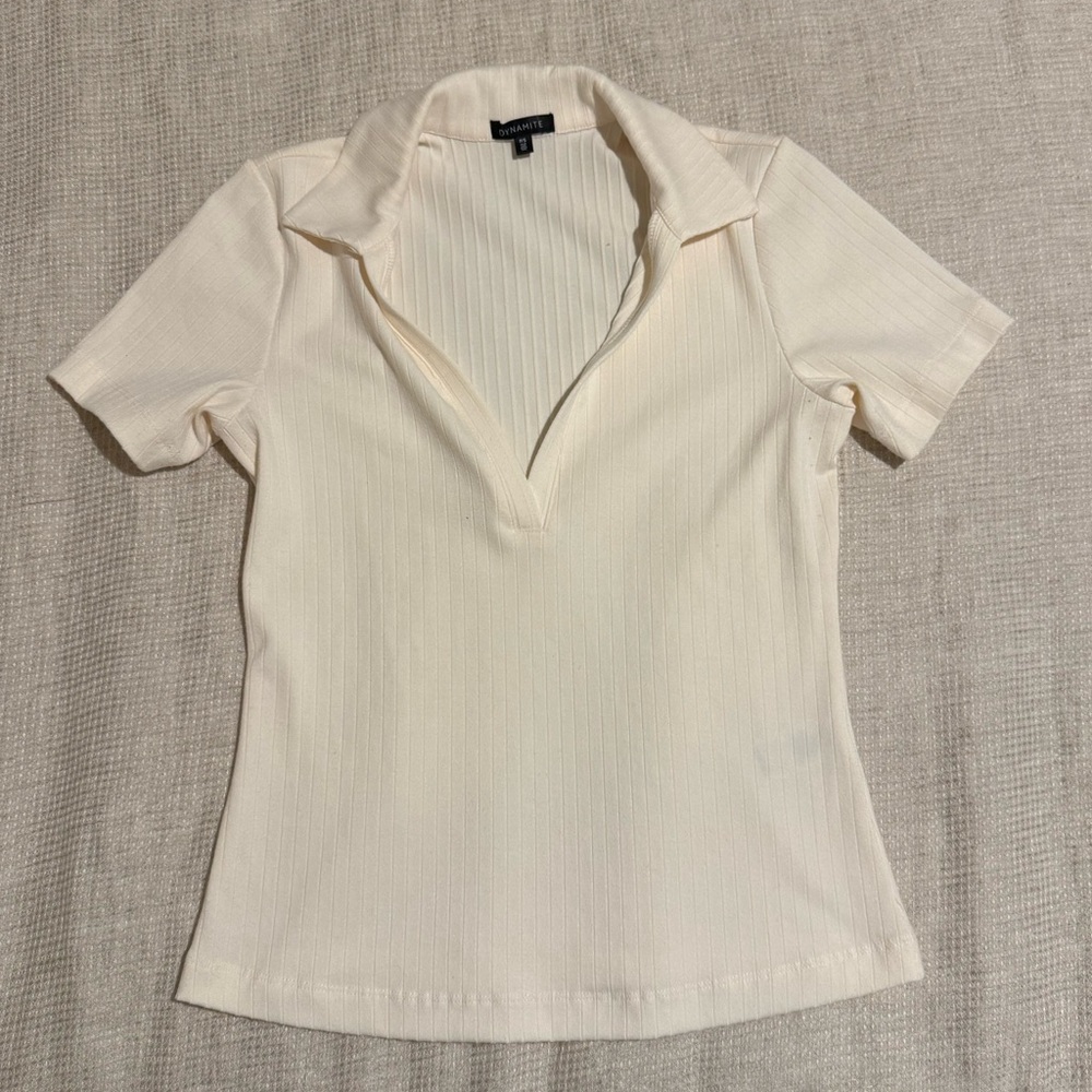 Dynamite Cream Short Sleeve Collared Top